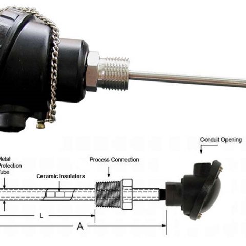 Thermocouple with head and terminal